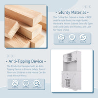 Coffee Bar Cabinet Kitchen Cabinet With Storage, Farmhouse Wine Cabinet With Drawers Shelves And Cabinets, Buffet Cabinet Wine & Glass Racks For Dining Room, White Off White Particle Board Mdf