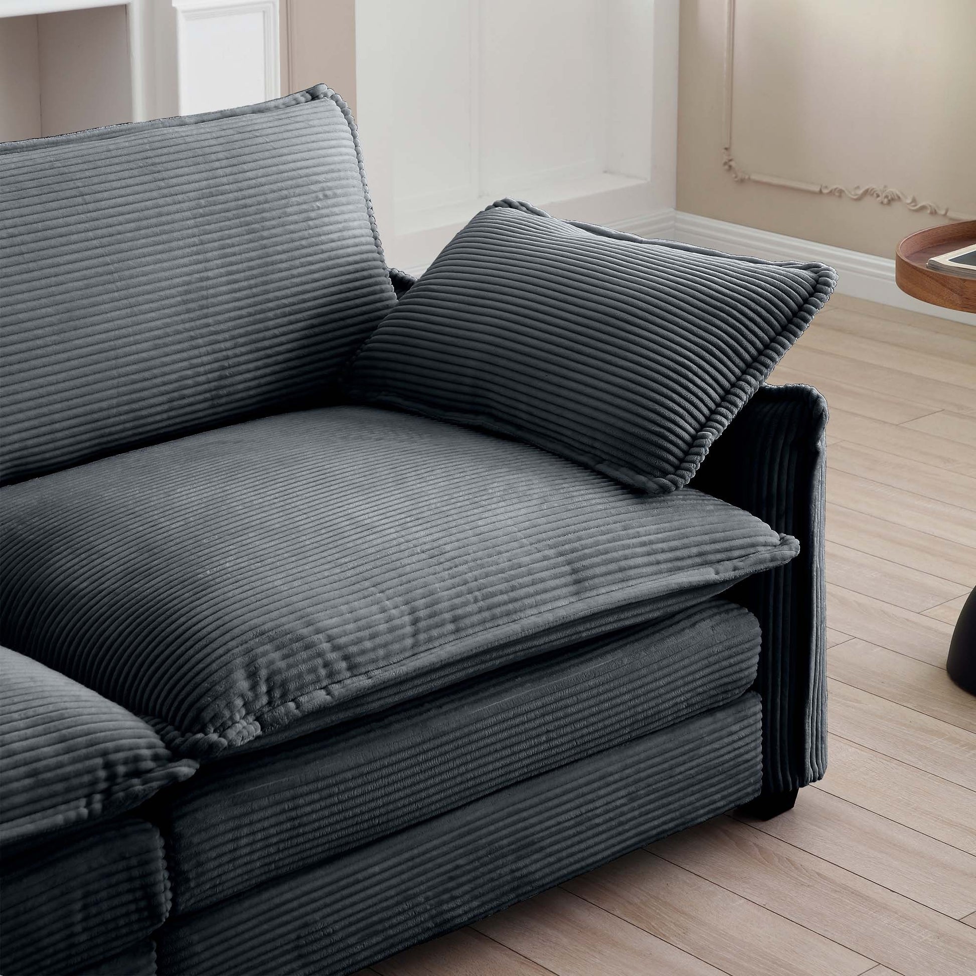Modern Living Room Sofa 3 Pieces Set, Two 2 Seater Sofas And One 3 Seater Sofas, Upholstery Large Deep Seat Sofa With Sofat Cushion And Pillowss,Grey Corduroy Grey Corduroy 7 Seat