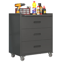 Heavy Duty Metal Storage Cabinet With Wheels 3 Drawer Tool Cabinet For Garage, Office, And Home Organizer Solutions, Black Gray Black Steel