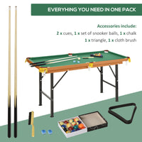 Soozier 55" Portable Folding Billiards Table Game Pool Table For Whole Family Number Use With Cues, Ball, Rack, Chalk, Green Green Mdf Steel