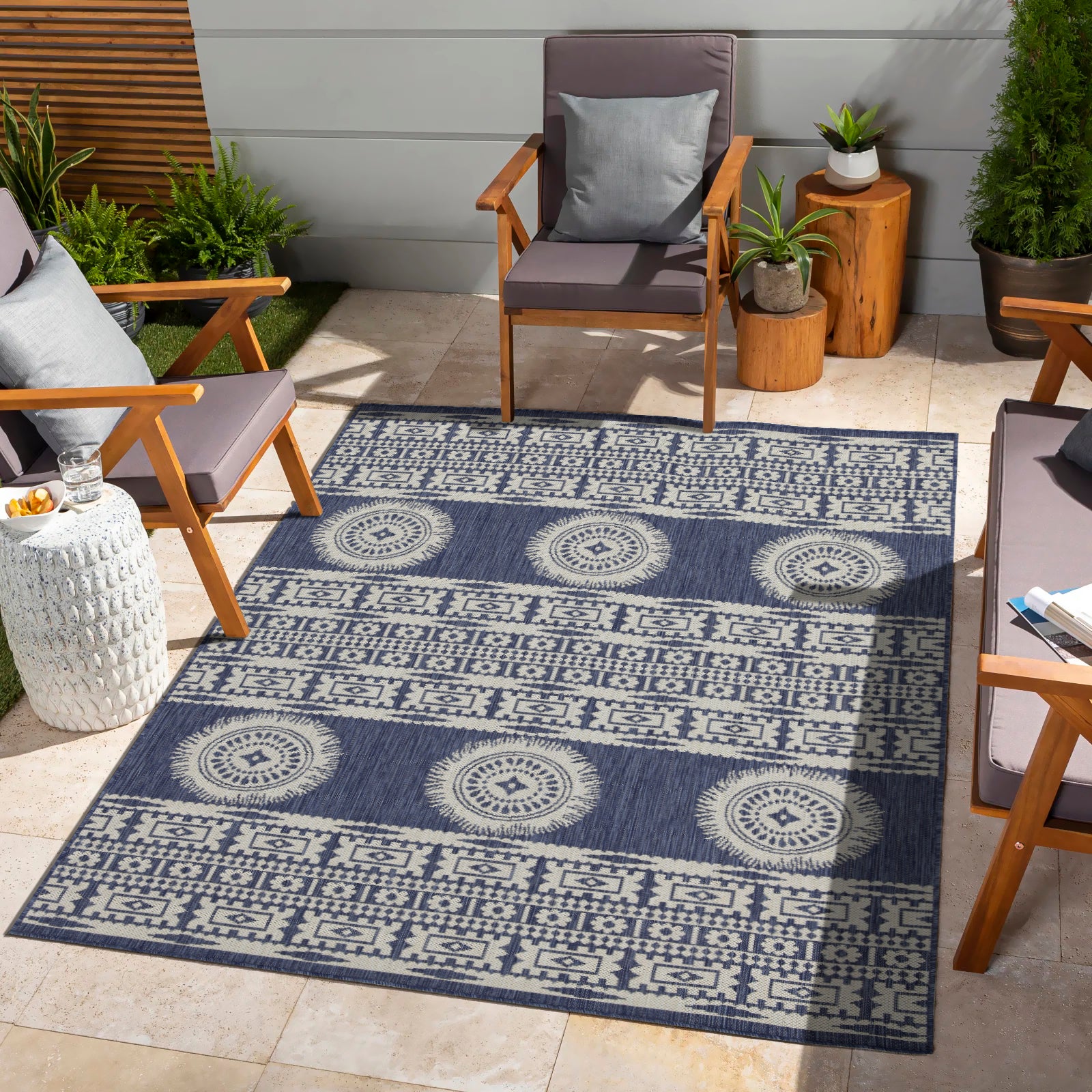 Sunshine Gc Har2022 Blue 2 Ft. 7 In. X 7 Ft. 3 In. Indoor Outdoor Area Rug Blue Polyester Polypropylene