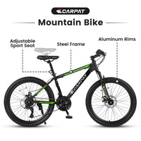 S26102 26 Inch Mountain Bike, Shimano 21 Speeds With Mechanical Disc Brakes, High Carbon Steel Frame, Suspension Mtb Bikes Mountain Bicycle For Adult & Teenagers Green Steel