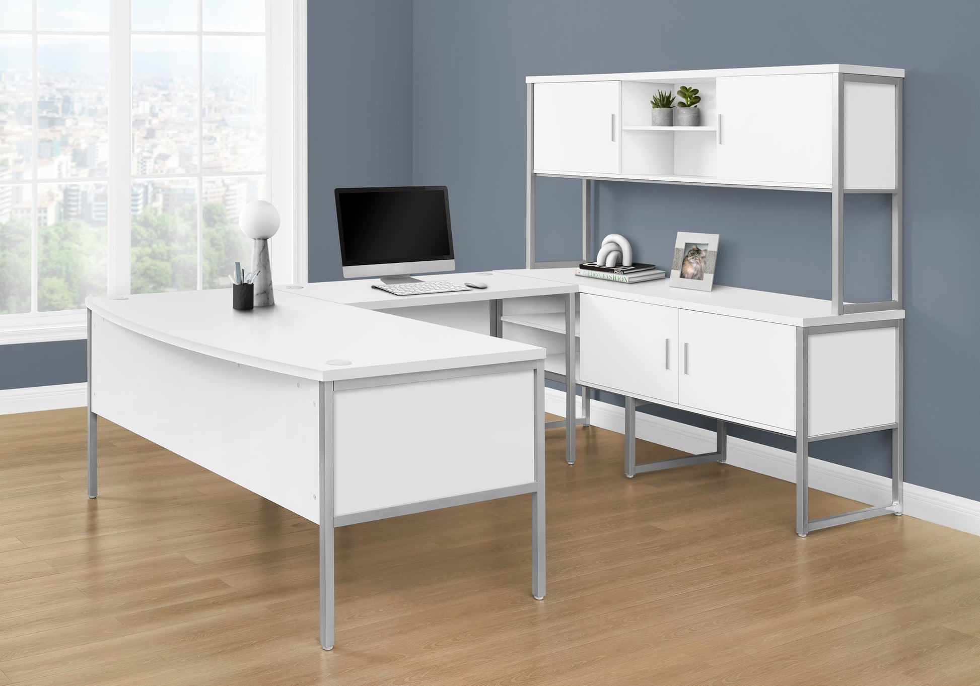 Computer Desk, 48"L, Work, Home Office, Commercial Grade, White Laminate, Silver Metal, Contemporary, Modern White Particle Board