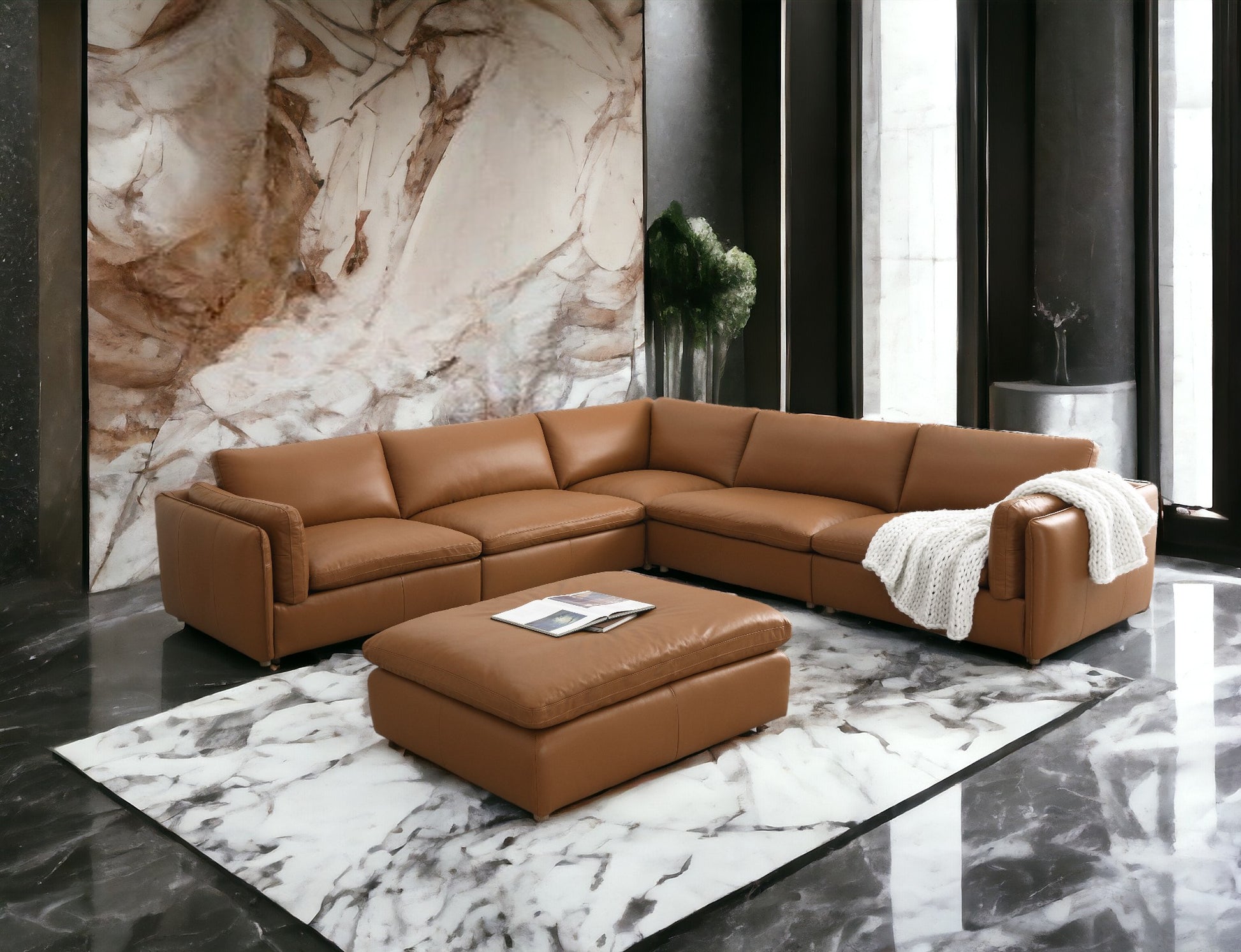 Brighton Ottoman, Brown Top Grain Leather Lv03374 Brown Upholstered