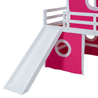 Twin Size Loft Bed With Slide Pink Tent And Tower Pink Old Sku:Wf298769Aah Twin Pink Solid Wood