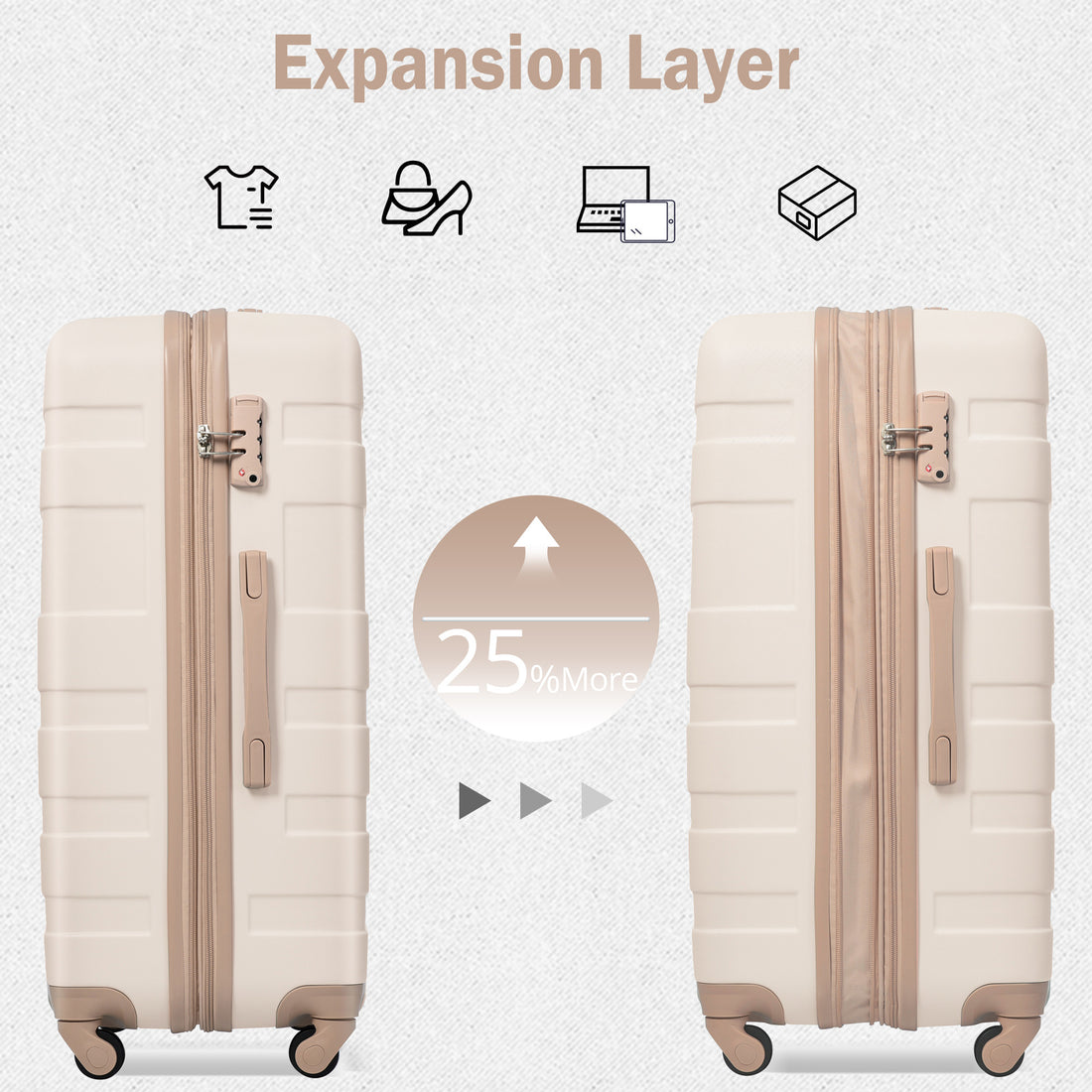 Luggage Sets 4 Piece, Expandable Abs Durable Suitcase With Travel Bag, Carry On Luggage Suitcase Set With 360 Spinner Wheels, Ivory And Golden Ivory Abs