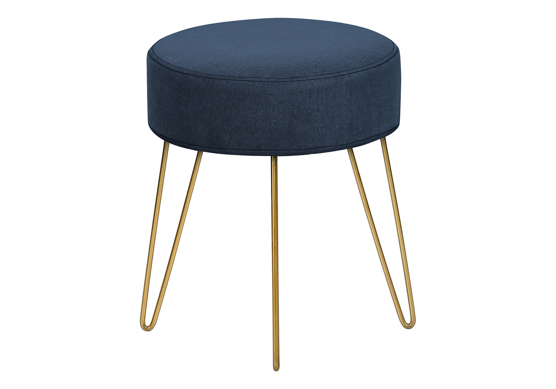 Ottoman, Pouf, Footrest, Foot Stool, 14" Round, Blue Fabric, Gold Metal Legs, Contemporary, Modern Blue Foam Polyester