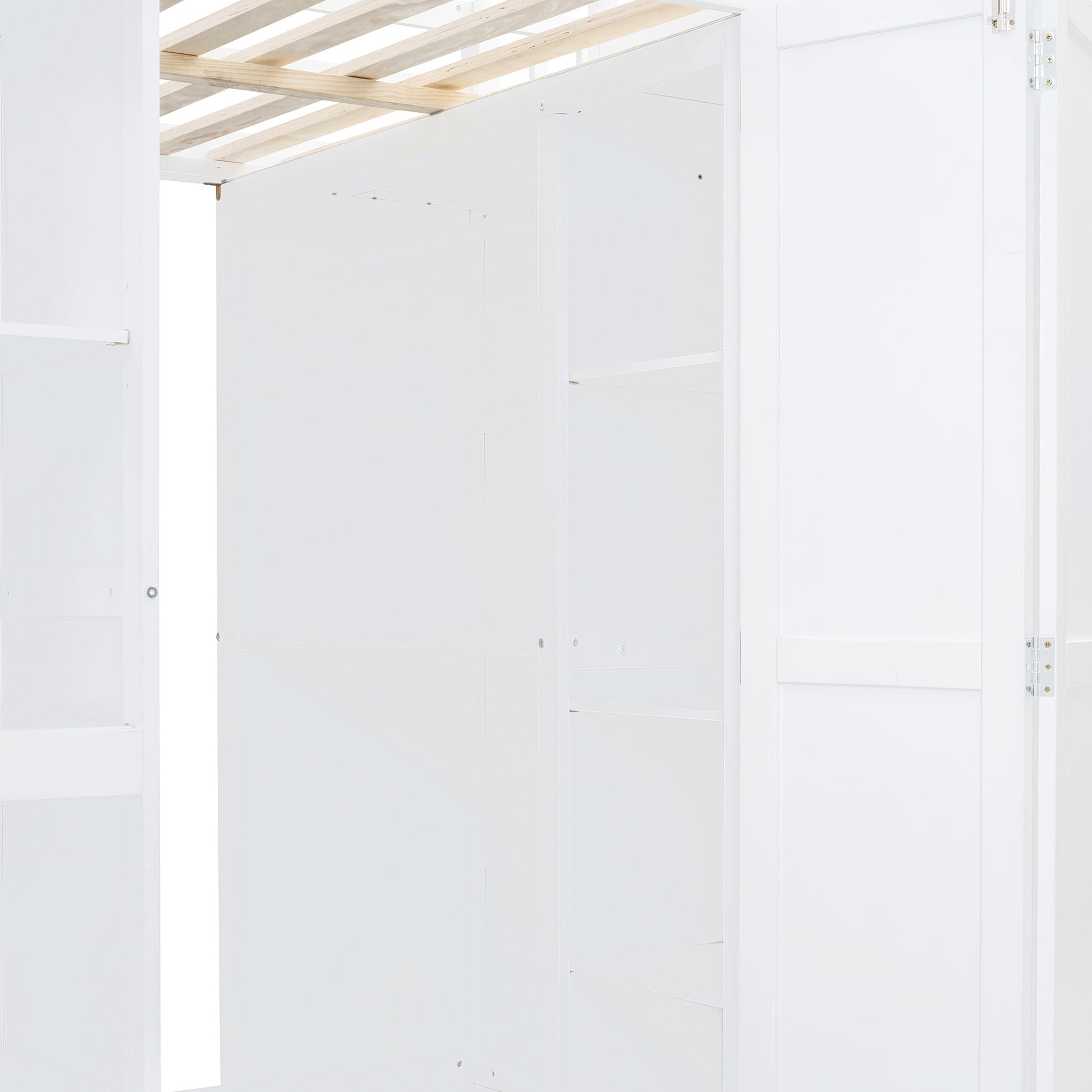 Full Size Bunk Bed With Wardrobe,Desk And Shelves,White White Mdf Lvl