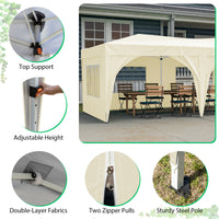 10'X20' Pop Up Canopy Tent With 6 Sidewalls, Ez Pop Up Outdoor Canopy For Parties, Waterproof Commercial Tent With 3 Adjustable Heights, Carry Bag, 6 Sand Bags, 6 Ropes And 12 Stakes, Beige Beige Metal