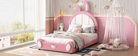 Twin Size Upholstered Platform Bed With Rabbit Shaped Headboard, Pink Box Spring Not Required Twin Pink White Wood Bedroom Bed Frame Faux Leather Upholstered