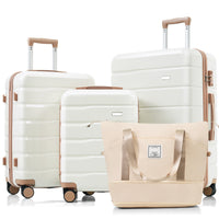 Luggage Sets 4 Piece, Abs Durable Suitcase With Travel Bag, Abs Hard Shell Luggage With Spinner Wheels, Ivory And Golden Ivory Gold Abs