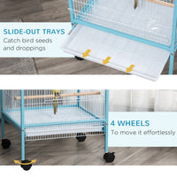 Pawhut Large Bird Cage With 1.7 Ft. Width For Wingspan, Bird Aviary Indoor With Multi Door Design, Fit For A Canary, Finch, Conure, 55", Light Blue Light Blue Steel