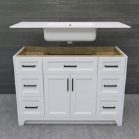 Solid Wood 48 Inch Bathroom Vanity With Single Sink Combo, Modern Vanity Cabinet With 2 Soft Closing Doors & 6 Full Extension Dovetail Drawers White 4 White 2 2 48 In & Above 32 To 35 In Soft Close Doors Bathroom Freestanding Luxury,Modern 20 25 Inches