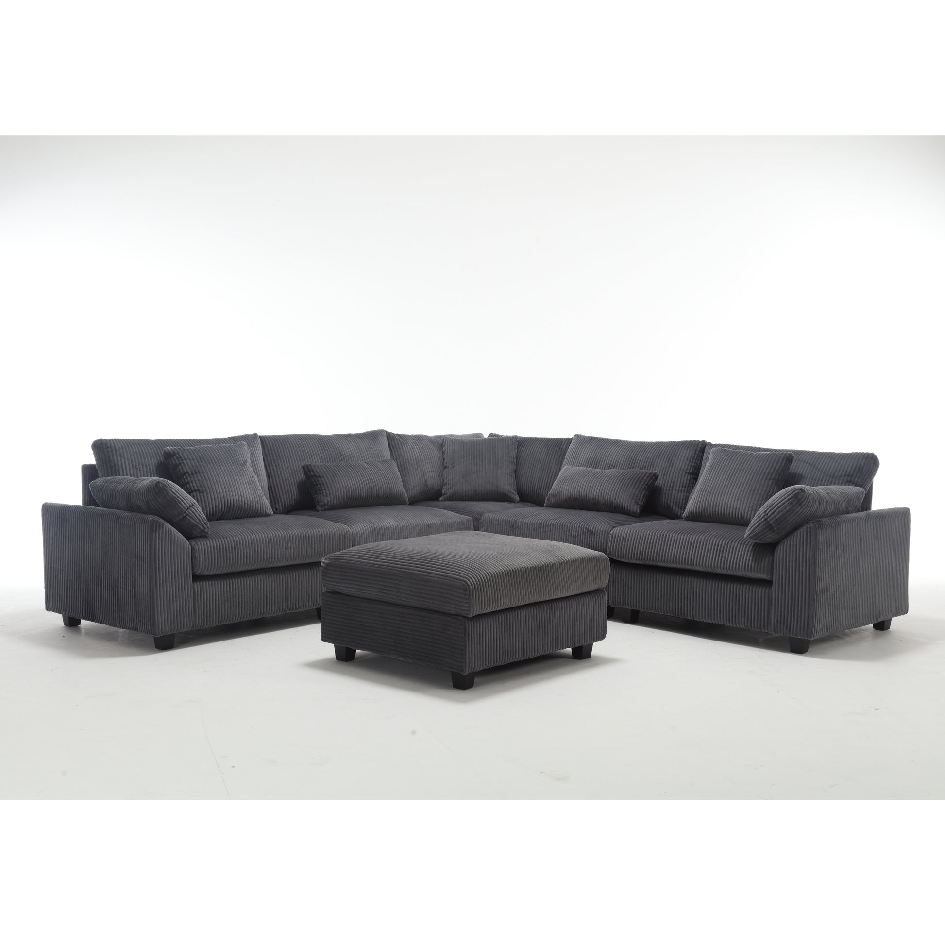 Arrival Oversized Modular Sectional Sofa Couches Set,Corduroy Upholstered Deep Seat Comfy Sofa For Living Room,Dark Gray Dark Gray Fabric 6 Seat