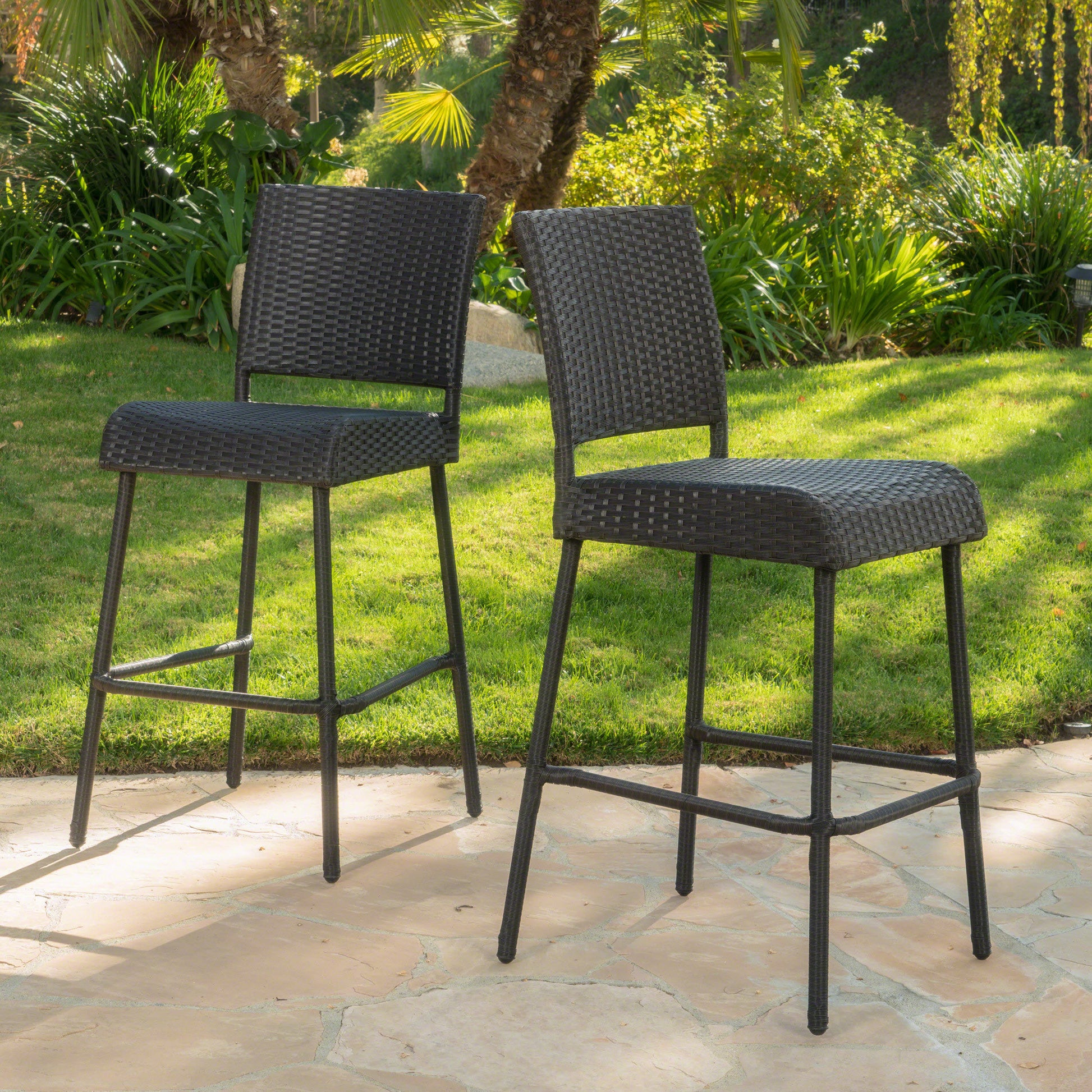Outdoors Dark Brown Wicker Barstools Set Of 2 Dark Brown Garden & Outdoor Wicker