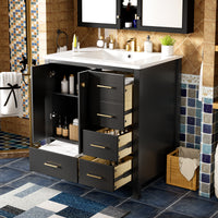 30'' Bathroom Vanity With Resin Sink Combo, Solid Wood Frame Bathroom Storage Cabinet, Freestanding Vanity Set With 4 Drawers& Soft Closing Doors, Black Black Bathroom Modern Solid Wood Mdf Resin