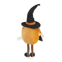 6.3X4.3X16" Fabric Standing Orange Gnome W Black Gnome & Holding Banner, For Halloween Decor Black,Orange,White Polyester