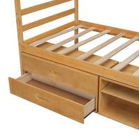 Twin Size Wood Platform Bed With Removable Storage Shelves, Built In Two Storage Drawers For Added Convenience, Natural Twin Natural Wood