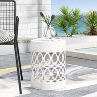 Outdoor Metal End Table Large White Iron