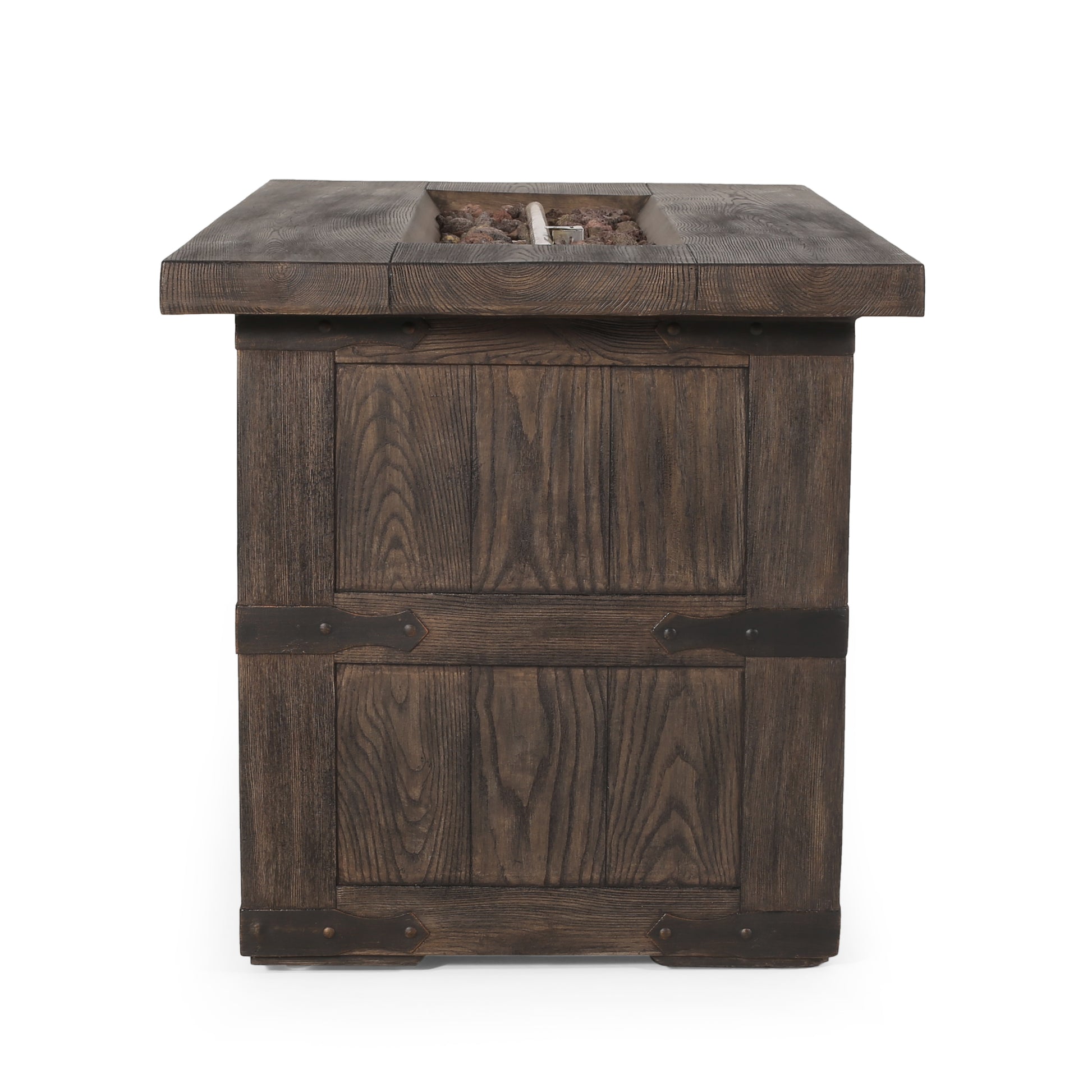Andrew Rectangle Fire Pit 40,000 Btu Tank Inside Brown Magnesium Oxide