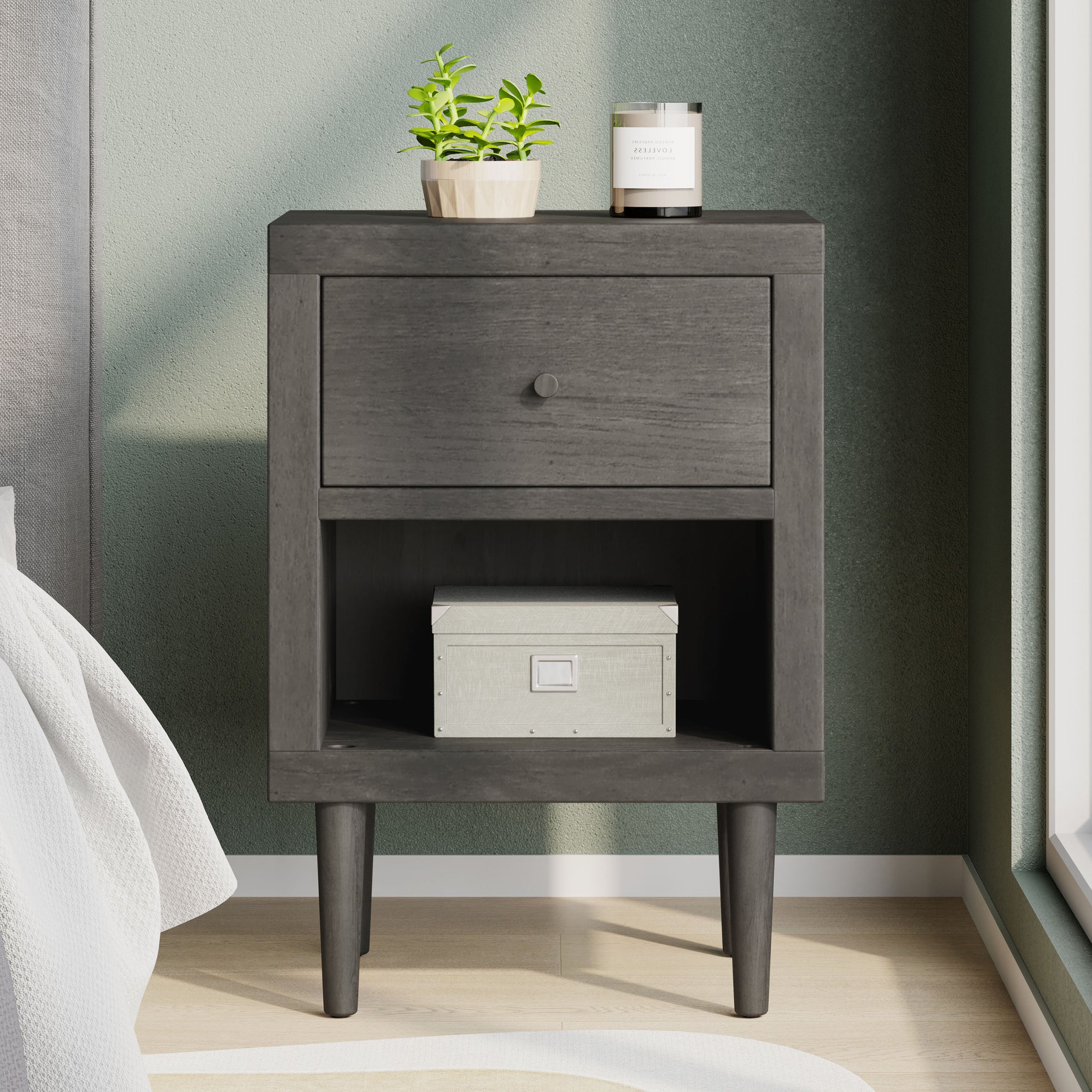 1 Drawer Nightstand Grey Mdf