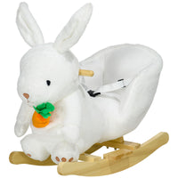 Qaba Baby Rocking Horse, Riding Horse, Bunny Rabbit Themed Rocker With Carrot Toy, Realistic Sound, & Pedals For Boy Girl Aged 18 36 Months, White White Plastic