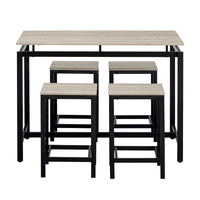 5 Piece Compact Bar Table Set With Table And Stools Modern Industrial Design, Space Saving Furniture For Dining Room And Breakfast Nook Oak Oak Mdf Steel