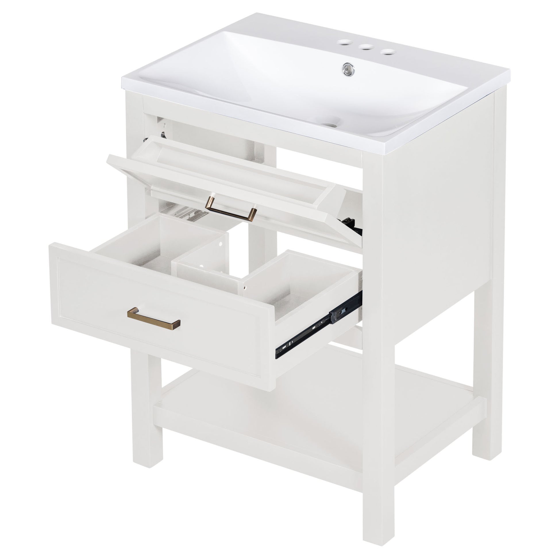 24'' Bathroom Vanity With Top Sink, Modern Bathroom Storage Cabinet With 2 Drawers, Single Sink Bathroom Vanity 2 White 1 Adjustable Hinges Bathroom Freestanding Mdf Painted