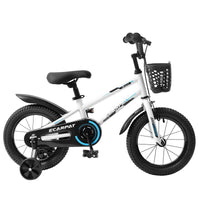 C14111A Kids Bike 14 Inch For Boys & Girls With Training Wheels, Freestyle Kids' Bicycle With Bell,Basket And Fender. White Steel