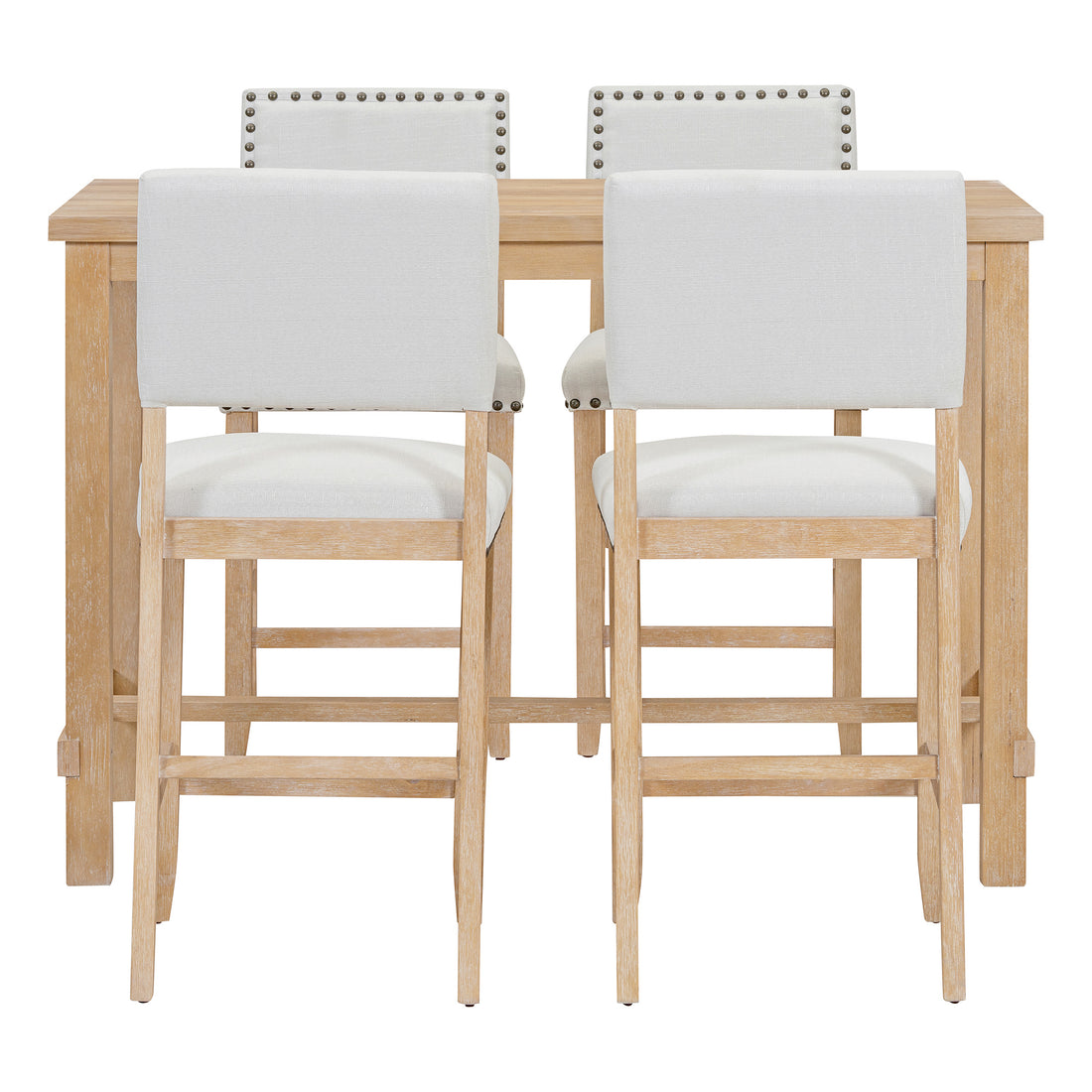 5 Piece Counter Height Dining Set, Classic Elegant Table And 4 Chairs In Natural Wood Wash Natural Wood Wash Solid Wood