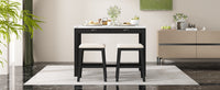 3 Piece Modern Faux Marble Versatile Bar Table Set With Storage Drawers And Padded Stools, Ideal For Space Saving Dining Nooks Or Small Kitchens Black Black Solid Wood Mdf