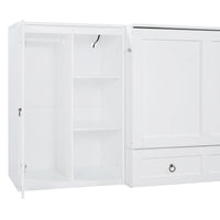 Queen Size Murphy Bed With Usb Port, Little Wardrobes And Drawers, White Queen White Particle Board Mdf