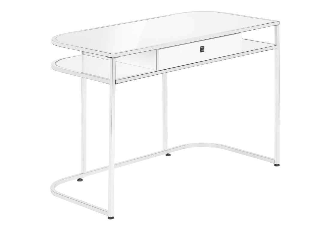 Computer Desk, Home Office, Laptop, Storage Drawers, 48"L, Work, White Laminate, Chrome Metal, Contemporary, Modern White Particle Board