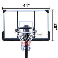 Height Adjustable 7.5 To 10Ft Basketball Hoop 44 Inch Backboard Portable Basketball Goal System With Stable Base And Wheels, Use For Outdoor Black White Iron