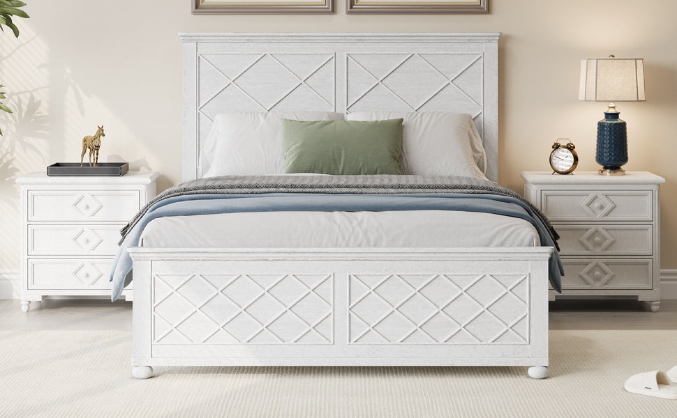 Coastal Farmhouse Solid Wood King Size Bed Frame,Antique White Box Spring Not Required King Antique White Wood Bedroom Farmhouse,Traditional,Vintage Bed Frame Wood