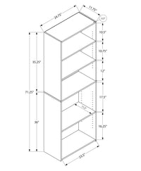 Bookshelf, Bookcase, 6 Tier, 72"H, Office, Bedroom, White Laminate, Transitional White Particle Board