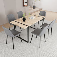 59" Mdf Light Wood Dining Table And Modern Dining Chair 8 Piece Set, Medieval Wooden Kitchen Dining Table Set, Rectangular Metal Base, Dining Table And Suede Chair Grey Buy 6 Chairs And Get 2 Free