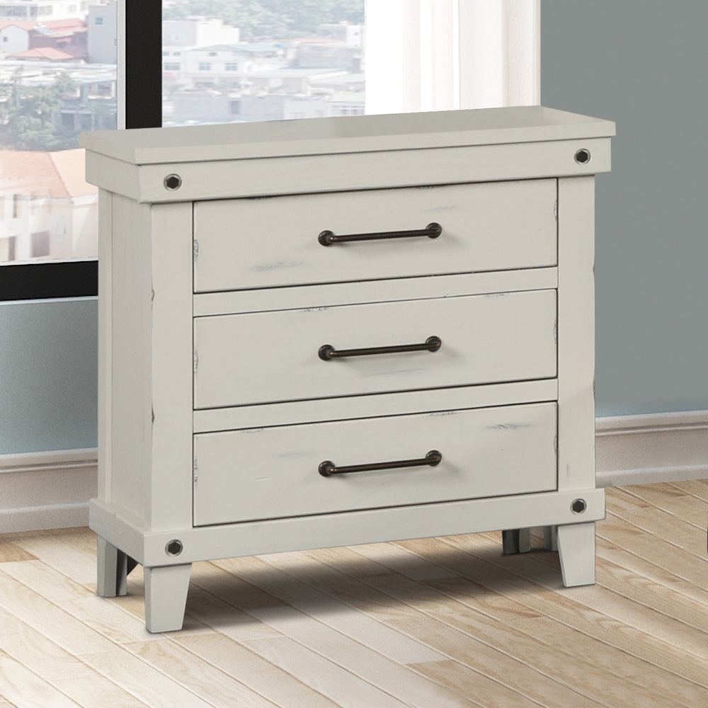 3 Drawer Nightstand White Solid Wood Mdf