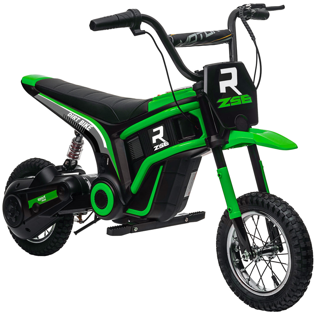 Aosom Electric Dirt Bike With Twist Grip Throttle, 24V 350W Off Road Electric Motorcycle, Up To 15 Mph With Brake, Music Horn, Rear Suspension For Ages 13 Years, Green Green Plastic