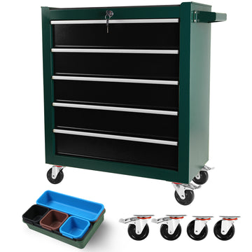 5 Drawers Rolling Tool Chest,Tool Cabinet On Wheels With Keyed Locking Stem And Drawer Liners,Tool Chest With Link Buckle And Can Be Combined To Large Cabinet Set,For Warehouse,Garage Green Steel