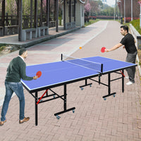 8Ft Mid Size Table Tennis Table Foldable & Portable Ping Pong Table Set For Indoor Games With Net, 2 Table Tennis Paddles And 3 Balls Blue Mdf