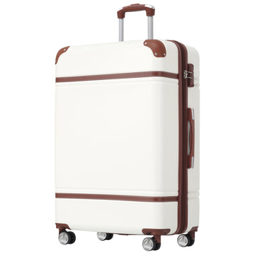 Hardshell Luggage With Tsa Lock28" Expandable Lightweight Suitcase With Spinner Wheels, Single Vintage Luggage,White White Abs