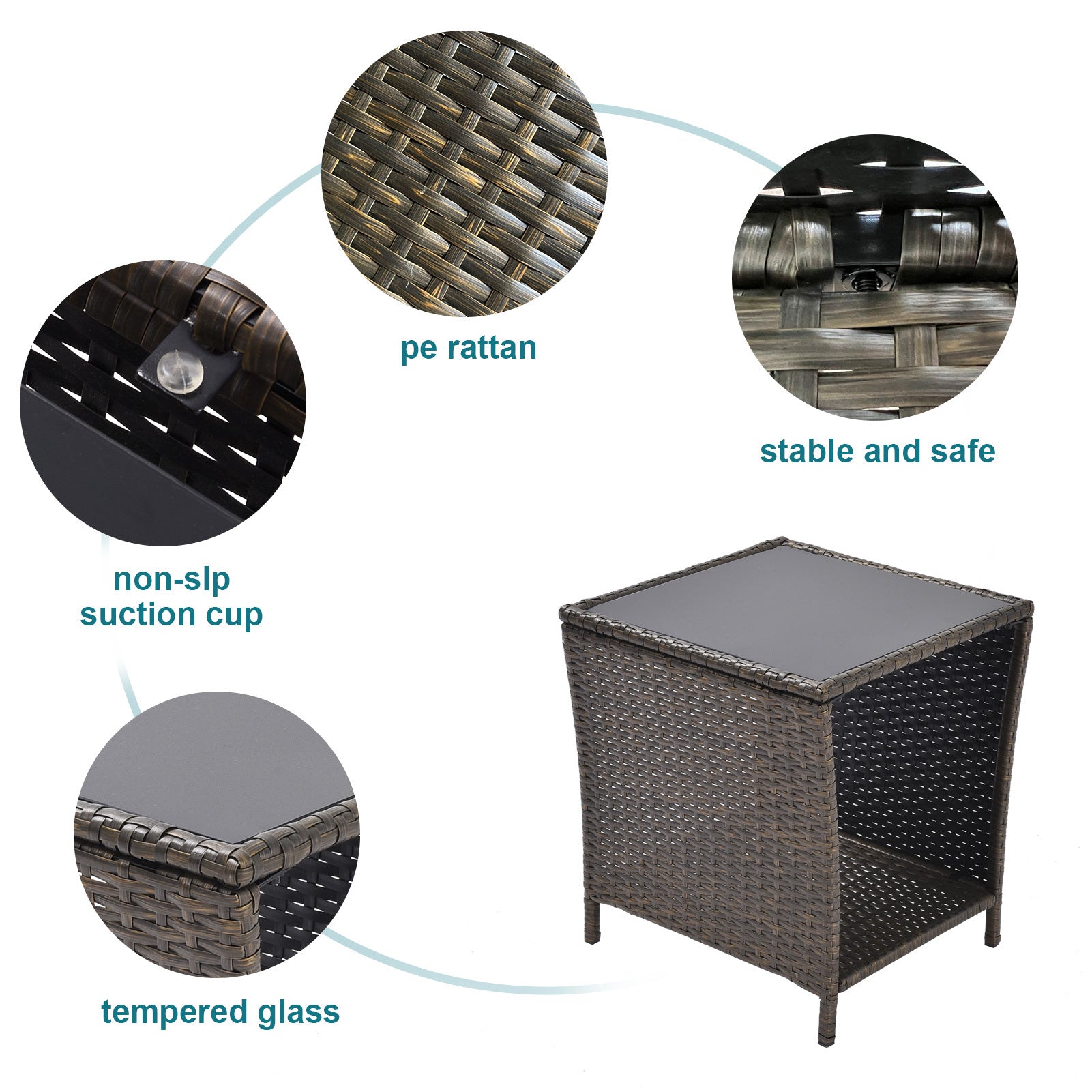 Outdoor Side Coffee Table With Storage Shelf,All Weather Pe Rattan And Steel Frame,Patio Furniture Square,Bistro Table For Garden Porch,Backyard Pool Indoor Black Gold Black Gold Weather Resistant Frame Pe Rattan Iron Waterproof Fabric