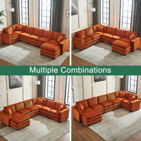 Modern U Shaped 6 Seat Sectional Sofa Couch With One Ottoman And Three Toss Pillows ,Modular Sofa For Living Room,Corduroy Sofa Orange Corduroy 7 Seat