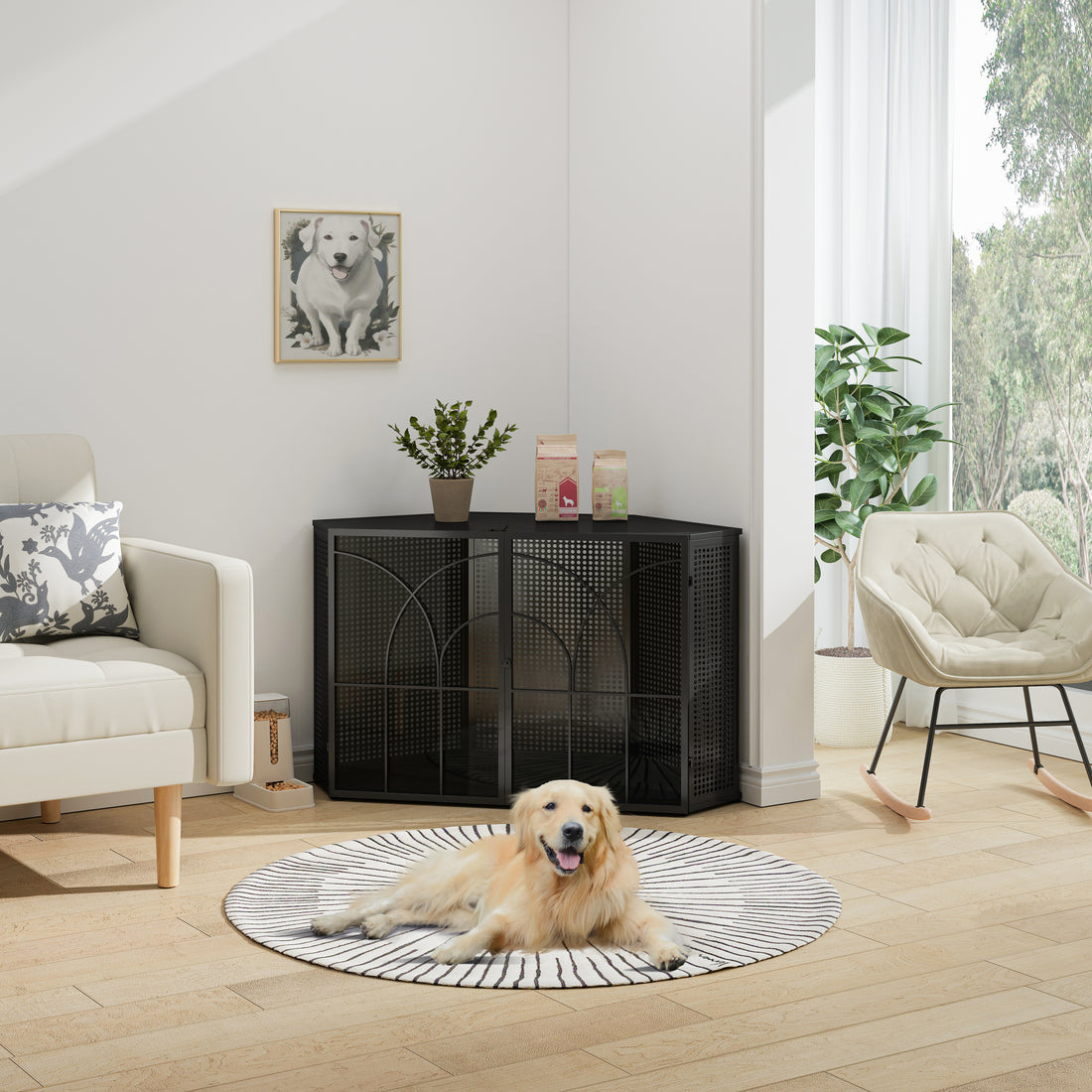 47.24"Spacious Dog Cage With Tempered Glass, For Corner Of Living Room, Hallway, Study And Other Spaces, Black Black Metal