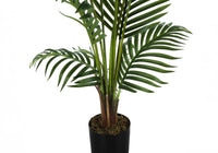 Artificial Plant, 57" Tall, Palm Tree, Indoor, Faux, Fake, Floor, Greenery, Potted, Real Touch, Decorative, Green Leaves, Black Pot Green Plastic