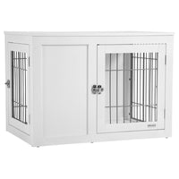 Pawhut Dog Crate Furniture Wire Indoor Pet Kennel Cage, End Table With Double Doors, Locks For Small And Medium Dog House, White White Steel