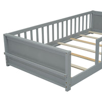 Twin Size Floor Platform Bed With Built In Book Storage Rack,Grey Twin Grey American Design Pine