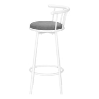 Barstool, Set Of 2, Swivel, Bar Height, White Metal, Grey Fabric, Contemporary, Modern White Foam Metal