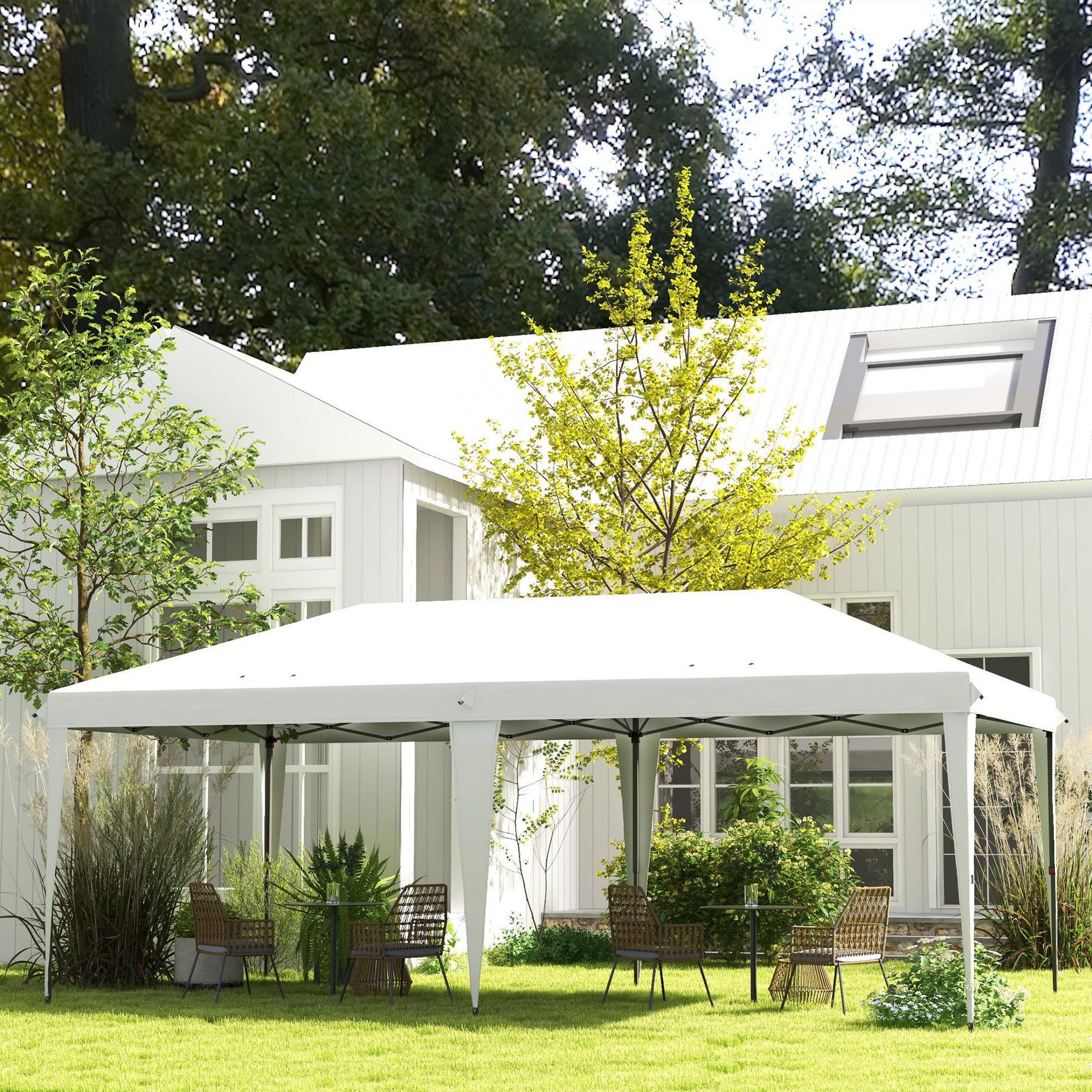 Outsunny 10' X 19.2' Pop Up Canopy Tent, Heavy Duty Tent For Parties, Outdoor Instant Gazebo Sun Shade Shelter With Carry Bag For Catering, Events, Wedding, Backyard Bbq, White White Steel